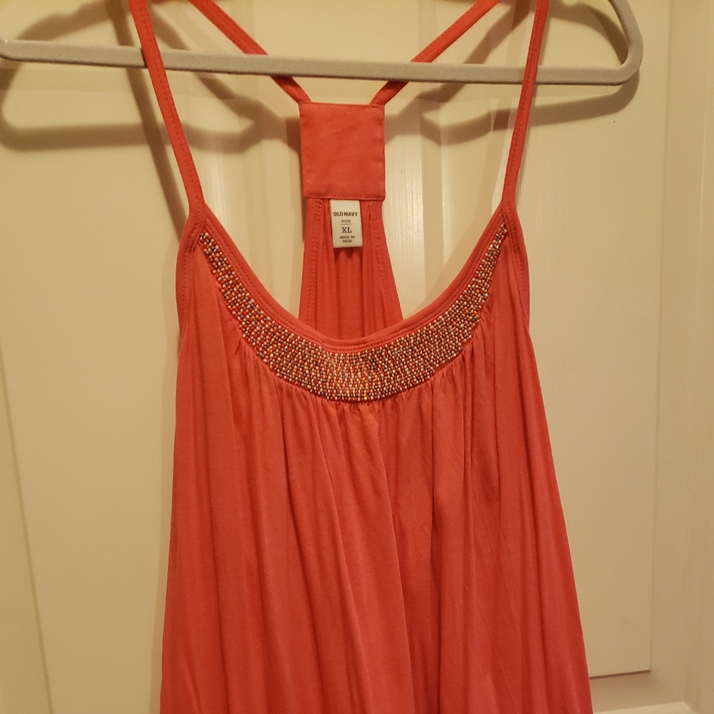 NWOT Coral Old Navy razorback tank with beaded collar detail size XL